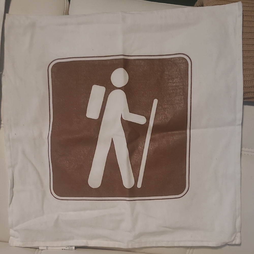 Brown and White Hiking Symbol Pillow Cover